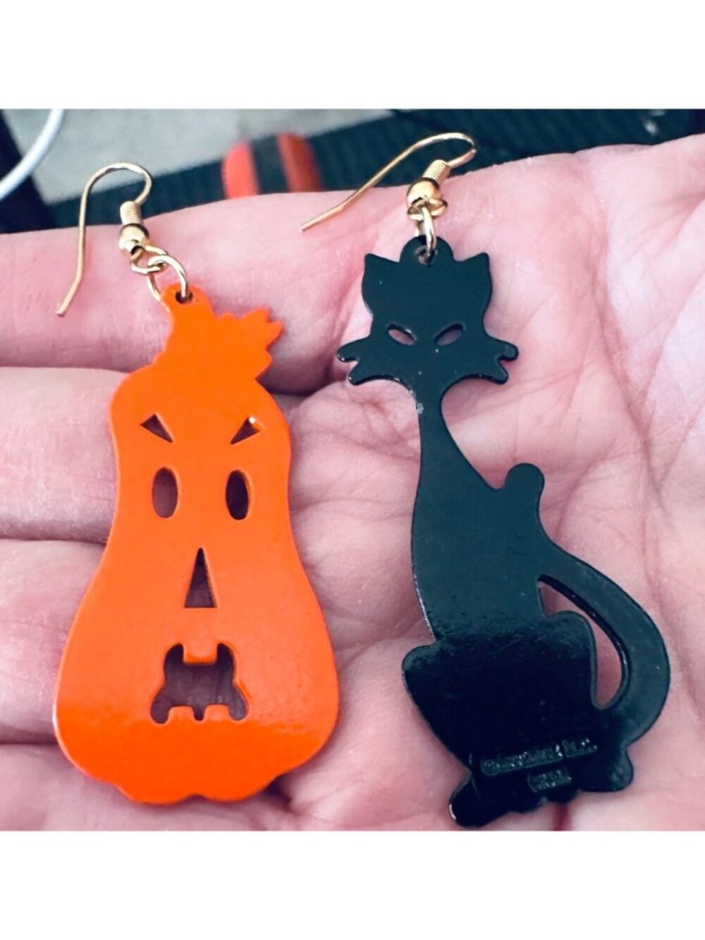 Vintage Applause Black Cat Jack O Lantern Earrings Halloween Festive Spooky